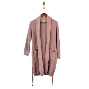 JASON WU Sweater Duster Dusty Pink Rose Soft Long line Open Cardigan Belted Midi